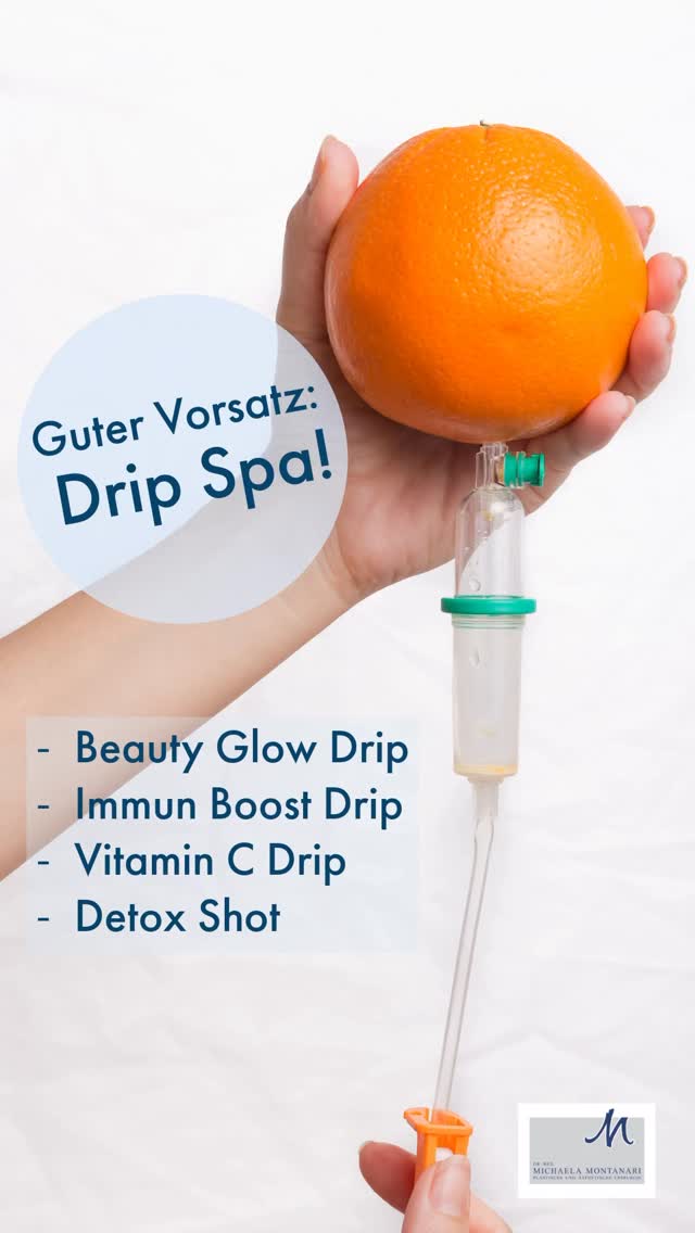 Gute Vorsätze gibt es viele: „Dry January“, mehr Sport, gesunde Ernährung und einfach mehr für sich tun. Das finden wir toll und möchten Sie gerne dabei unterstützen!   Gerade jetzt, wo man nach den Feiertagen wieder vermehrt unter die Leute geht, ist die Stärkung des Immunsystems wichtig, um sich vor Influenza A, B, Corona oder auch einem grippalen Infekt zu schützen. Wir sind mit unseren Drip Spas für Sie da!   Egal ob unterstützend nach oder vor einer geplanten OP, bei Anzeichen von Müdigkeit, Schlappheit, Energieverlust, zur Stärkung des Immmunsystems oder für eine schöne, strahlende Haut – unsere Drip Spas werden individuell auf Ihre Bedürfnisse angepasst und helfen beim Auffüllen von Nährstoffspeichern und der Stärkung von körpereigenen Stoffwechselprozessen.   Diese Drips bieten wir an: ✨Beauty Glow Drip 😷 Immun Boost Drip 🍊Vitamin C Drip (kombinierbar mit allen Drips) 🫚Detox Shot (kombinierbar mit allen Drips)   Gerne beraten wir Sie und stellen Ihren persönlichen Vitamin- und Nährstoffboost für Sie zusammen. Weitere Infos auch auf unserer Website unter https://dr-montanari.de/leistungsspektrum/besondere-behandlungen/drip-spa/. Termine können Sie bequem über unsere Online-Terminvereinbarung buchen (Link in Bio).   #dripspa #vitamininfusion #gutervorsatz