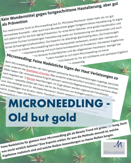 🌵Microneedling: old but gold - if you know howMicroneedling is one of the classics of aesthetic medicine - and for good reason.✨In an interview with CHIP.de, Dr Michaela Montanari explains what the method can really do - and where its limits lie, because microneedling is more than just hype, but it's not a miracle cure either.When used correctly, it activates the skin's natural regeneration processes, promotes collagen and elastin and can therefore contribute to a finer, more even skin texture.📍 However, the decisive factor is the „how“: indication, needle depth, skin type, combinations with active ingredients such as PRP or exosomes and aftercare must be individually tailored - only then can the treatment fulfil its potential.👉 Conclusion: Proven methods remain relevant - if they are used in a medically sound and responsible manner.🔗The full article is linked in the highlights under „Media“.#microneedling 1TP5Skin quality 1TP5Aesthetic medicine 1TP5Skin health #drmontanari