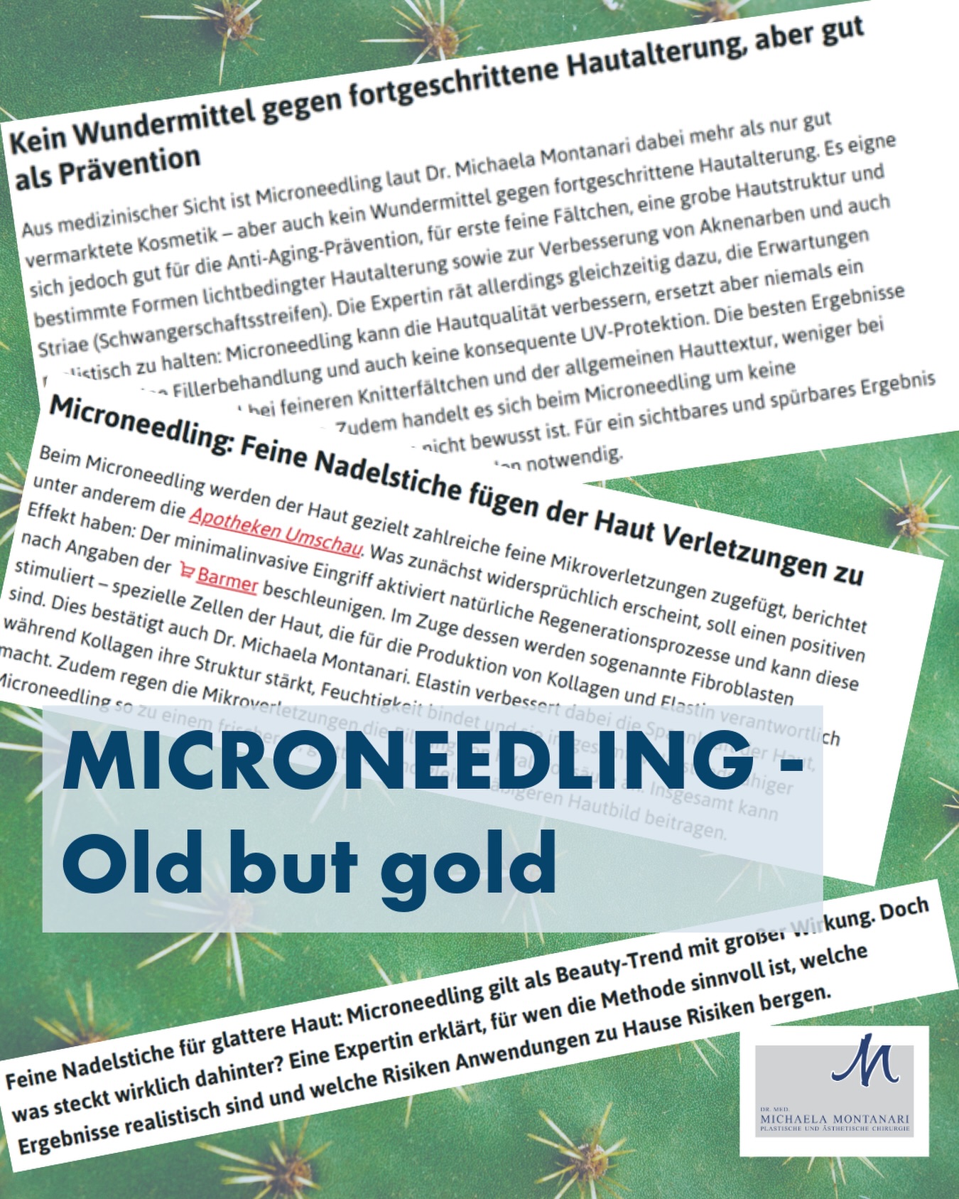 🌵Microneedling: Old but gold – wenn man weiß, wie. Microneedling gehört zu den Klassikern der ästhetischen Medizin – und das aus gutem Grund.  ✨Im Interview mit CHIP.de ordnet Dr. Michaela Montanari ein, was die Methode wirklich kann – und wo ihre Grenzen liegen. Denn: Microneedling ist mehr als ein Hype, aber auch kein Wundermittel. Richtig angewendet aktiviert es die natürlichen Regenerationsprozesse der Haut, fördert Kollagen und Elastin und kann so zu einem feineren, ebenmäßigeren Hautbild beitragen. 📍Entscheidend ist jedoch das „Wie“: Indikation, Nadeltiefe, Hauttyp, Kombinationen mit Wirkstoffen wie PRP oder Exosomen und die Nachsorge müssen individuell abgestimmt werden – nur dann entfaltet die Behandlung ihr Potenzial. 👉 Fazit: Bewährte Methoden bleiben relevant – wenn sie medizinisch fundiert und verantwortungsvoll eingesetzt werden. 🔗Den ganzen Artikel gibt’s in den Highlights unter „Medien“ verlinkt.  #microneedling #hautqualität #ästhetischemedizin #hautgesundheit #drmontanari