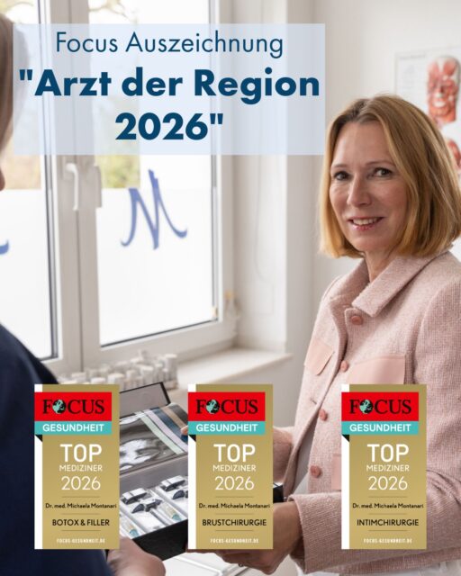Choosing the right doctor is a matter of trust – which is why we are all the more delighted to have received a special award: Dr Michaela Montanari has been named „Doctor of the Region 2026“ by FOCUS Gesundheit.FOCUS Gesundheit’s recommendations are designed to guide patients in their search for a suitable doctor. The assessment takes into account, amongst other things, professional qualifications, recommendations from fellow doctors, patient feedback and other quality criteria.Furthermore, Dr Michaela Montanari also holds the FOCUS seals of approval for „Fillers & Botox“, „Intimate Surgery“ and „Breast Surgery“. These reflect the specialist areas of focus of her long-standing practice and her particular expertise in these fields.For us, these awards are, above all, a confirmation of what we strive for every day: personalised and honest advice, the highest standard of medical care, and treatment that makes every patient feel well looked after. A heartfelt thank you to all our patients for their trust, and to our entire team, who contribute to this every day with great dedication. This recognition is a wonderful incentive to continue on our path with the same passion in the future. With this in mind – let’s get started on a new week with lots of lovely patients!🫶🏻 #FocusHealth #LocalDoctor #BreastSurgery #IntimateSurgery #Bochum